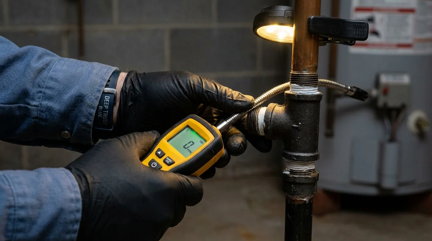Gas leak detection with electronic sniffer by Johns Plumbing LLC in Fenton