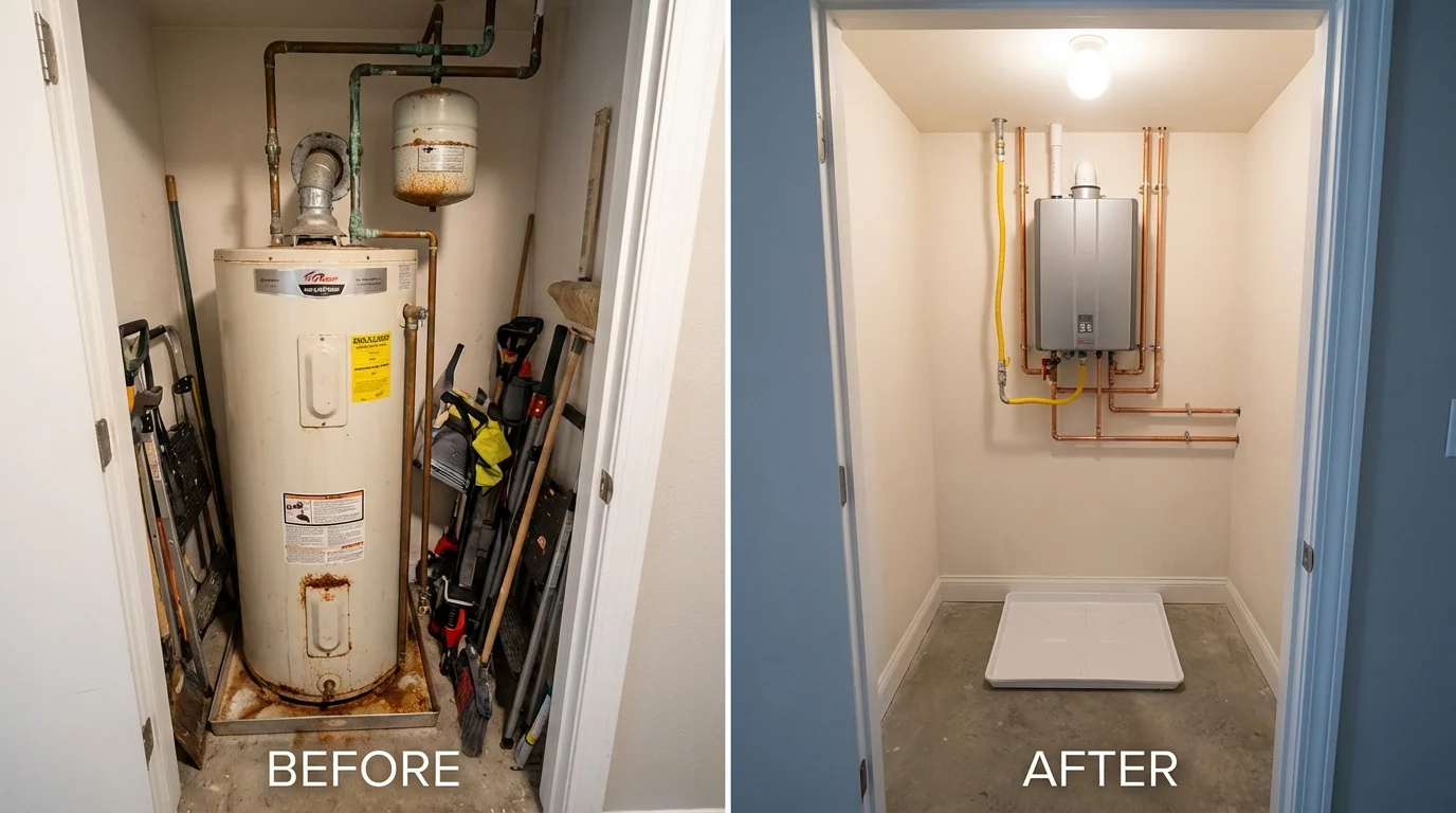 Tank water heater versus wall-mounted tankless unit comparison for Fenton, MI homeowners